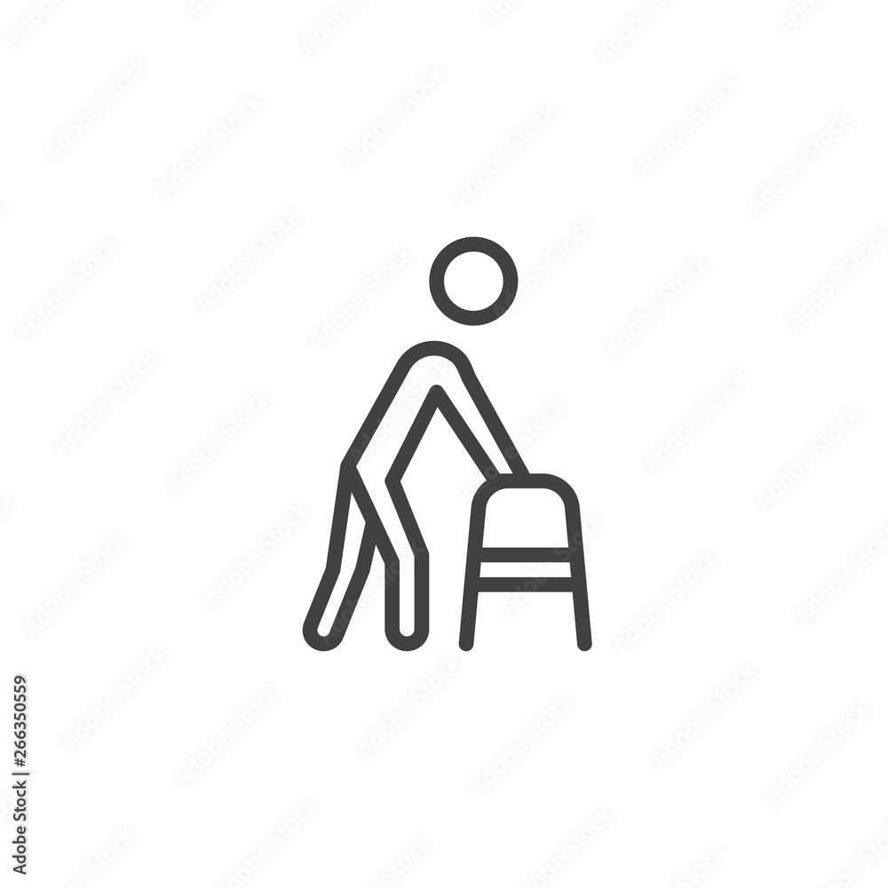 Man with walker line icon. linear style sign for mobile concept and web ...