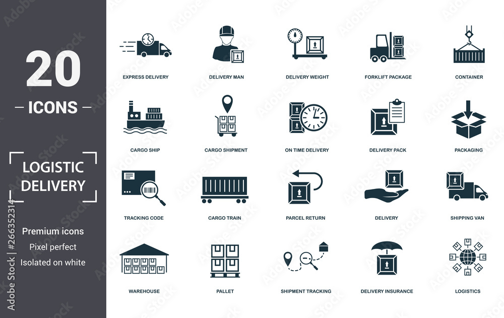 Logistics Delivery icons set collection. Includes simple elements such ...