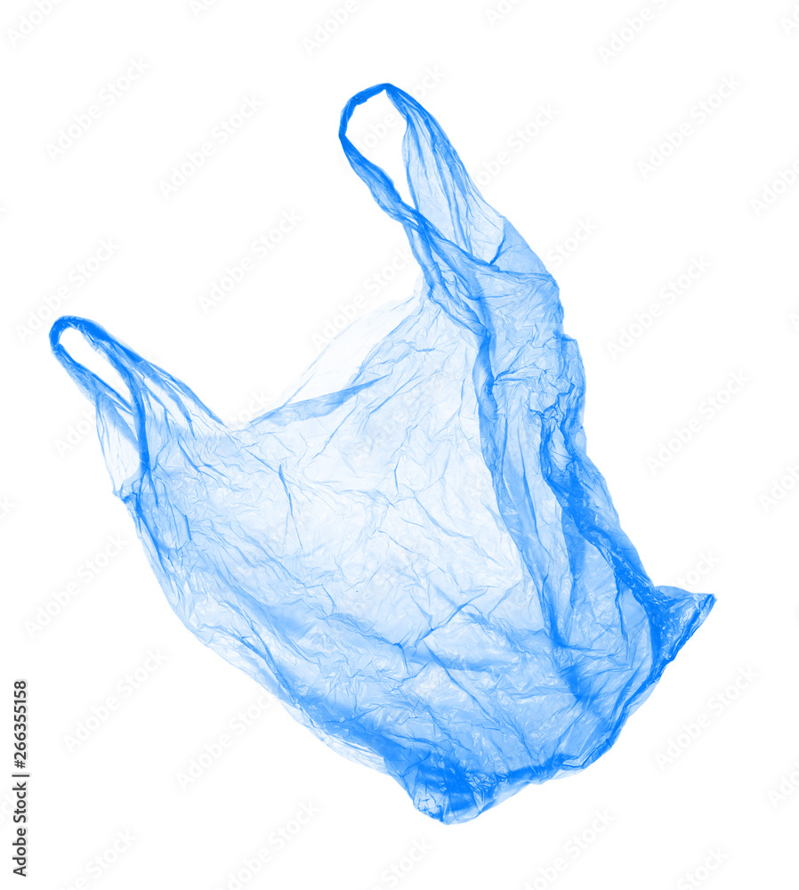 Blue plastic bag on white background. Isolated - obrazy, fototapety, plakaty 