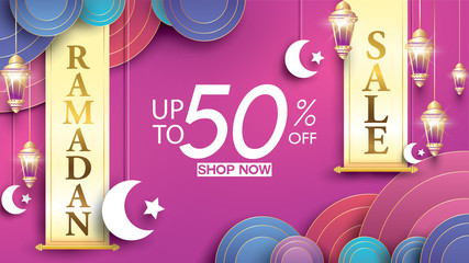 Eid Mubarak or ramadan kareem banner sale background and template. Copy space for discount tag or content promo product - Vector