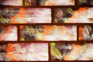 Painted wall in the style of decorative colored bricks. Abstract colorful background for design.