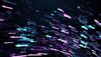 Poster - 3d render background with arrows that fly. abstract particles massive flow. some arrows are glowing.