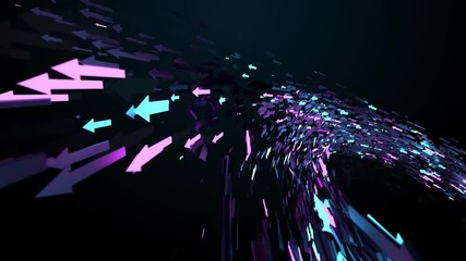 Poster - 3d render background with arrows that fly. abstract particles massive flow. some arrows are glowing.