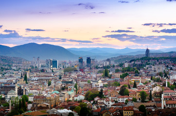 Fantastic view of Sarajevo at sunset