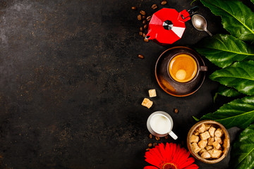 Canvas Print - Coffee composition on dark rustic background