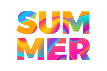 Sticker - Summer banner. Abstract vibrant gradient lettering. Vector illustration.