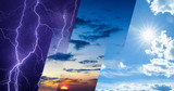 Fototapeta Sport - Weather forecast concept, collage of variety weather conditions