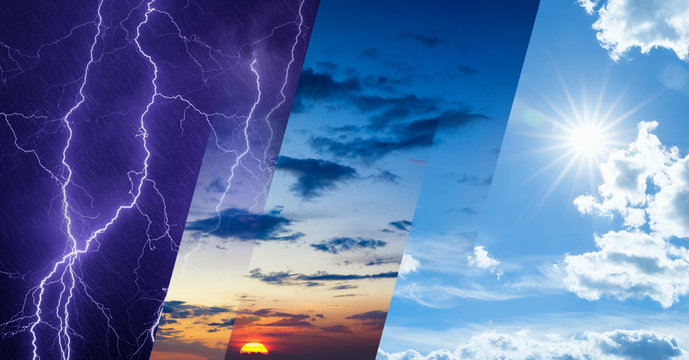 weather forecast concept, collage of variety weather conditions