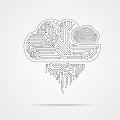 Fototapete - Vector : Electronic circuit inside cloud on gray background