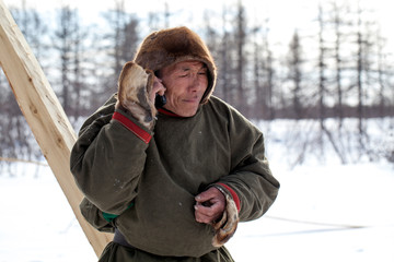 Residents of the far north,  the pasture of Nenets people, the dwelling of the peoples of the north of Yamal,