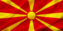 Macedonia Country Flag On Silk Or Silky Waving Texture