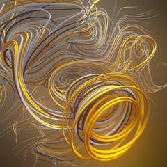 Poster - Interlacing abstract yellow colored curves. Computer generated geometric pattern. 3D rendering