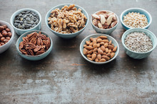 Food: Variation Of Nuts In Bowls