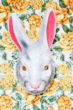 Rabbit Mask On A Yellow And Green Floral Pattern