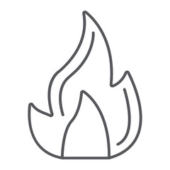 Poster - Fire thin line icon, campfire and flame, bonfire sign, vector graphics, a linear pattern on a white background.