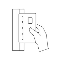 Poster - conducts a card through the terminal icon. Element of banking for mobile concept and web apps icon. Outline, thin line icon for website design and development, app
