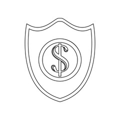 Poster - shield and coin icon. Element of banking for mobile concept and web apps icon. Outline, thin line icon for website design and development, app development