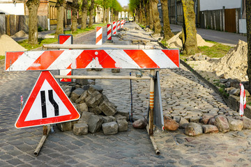 granite cobblestone pavement repair in city street