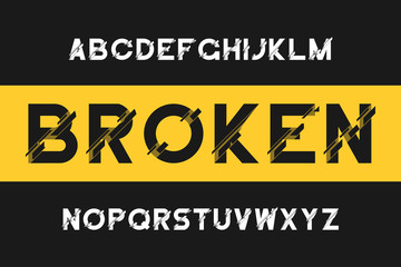 Aufkleber - Broken glitch font. Modern sans-serif alphabet with distortion. Vector font with broken effect.