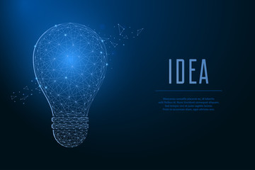 Aufkleber - Light bulb made by points and lines, polygonal wireframe mesh. Concept of idea with Incandescent lamp in low poly. Vector illustration.
