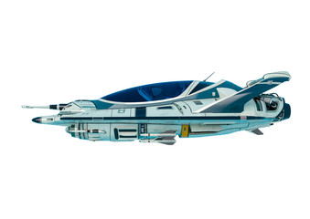 Wall Mural - small space ship in a white background