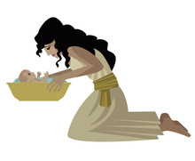 Baby Moses In A Basket And Mother In The River Old Testament Tale