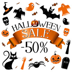 Sticker - Halloween sale banner -50% - advertisement