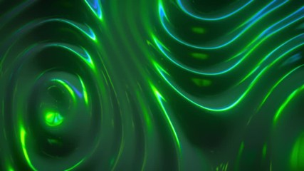 Poster - Wavy dynamic surface. Abstract background with green wave ripples. Motion design template. 3d loop animation. Composition with topography relief. 4K UHD