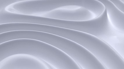 Poster - Wavy dynamic surface. Abstract background with white wave ripples. Creamy or milky substance. Motion design template. 3d loop animation. Composition with topography relief. 4K UHD