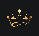 Fototapeta  - Queens or kings crown vector logo. Golden corona logotype on dark background