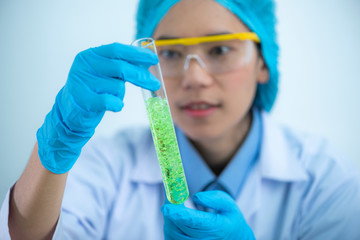 researcher working with glassware, glass equipment in scientific genetic laboratory. Healthcare and biotechnology