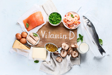 Wall Mural - Foods rich in natural vitamin D. Top view