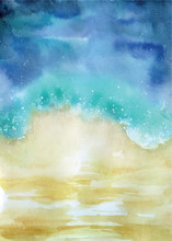 Watercolor Beach Top View Abstract Seascape Illustration