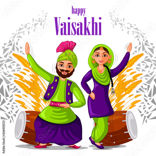 Cuadros en Lienzo vector illustration of Greetings background for Punjabi New Year festival Vaisak