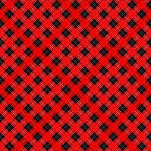 Seamless Illustration - Red, Black Diagonal Tartan With Squares And White Stripes