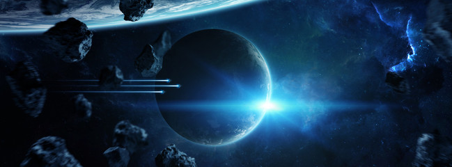 Leinwandbilder - Distant planet system in space with exoplanets 3D rendering elements of this image furnished by NASA