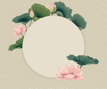 Round Template With Lotus Flowers And Lotus Leaves