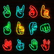 Set of Neon glowing Hand Gestures. Vector .illustration.