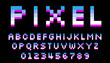 Pixel font. 8 bit letters and numbers. Typeface for title or headline design poster, game, website or print. Vector.