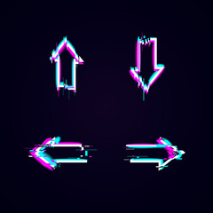 Poster - Glitch arrows, pointers, direction set. Glitch effect futuristic style