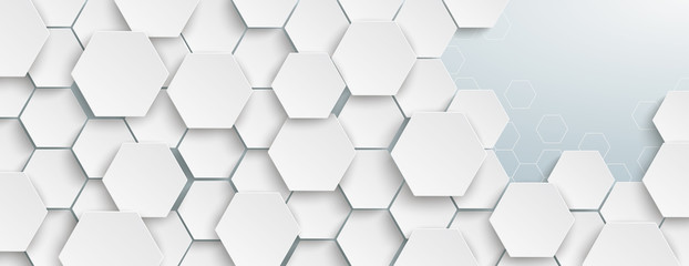 Wall Mural - white hexagon structure left grey edge header