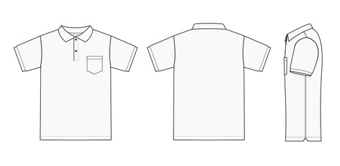 polo shirt (golf shirt) template illustration ( front/ back/ side ) / white