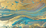 Fototapeta Panele - Blue marbling pattern. Golden marble liquid texture.