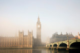 Fototapeta Big Ben - Palace of Westminster and Westminster Bridge in fog