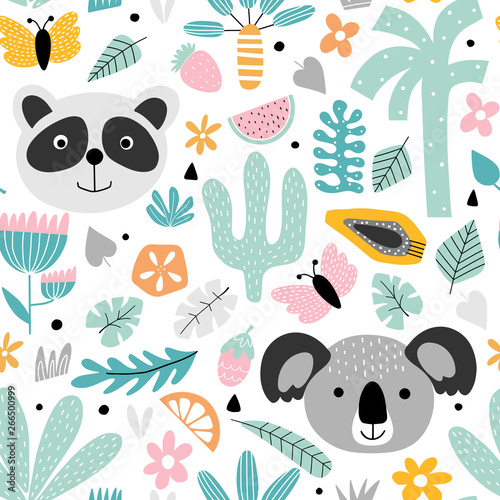 Photo Kids background with panda and koala
