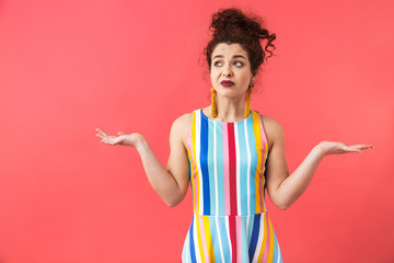 Sticker - Portrait of a lovely woman wearing striped dress