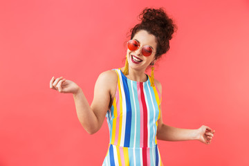 Sticker - Pleased pretty redhead woman wearing in dress and sunglasses