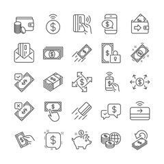 Poster - Payment wallet line icons. Set of Pay with Phone, Accept money transfer and Credit card by mail icons. Online payment, Dollar exchange and Fast money send. Private pay, Cash and Wallet. Vector