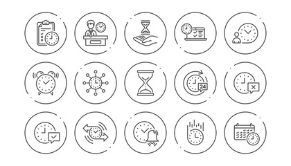 Poster - Time line icons. Calendar, Time management and Delivery. Hourglass linear icon set. Line buttons with icon. Editable stroke. Vector