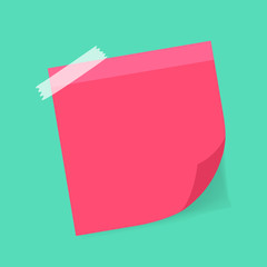 Leinwandbilder - Pink sticky note with turned up corner isolated on white background. Light from the left.